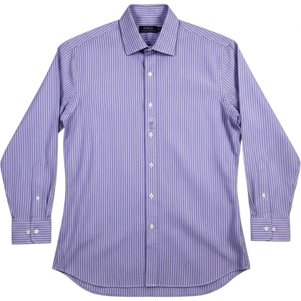 Polo Ralph Lauren Dress Shirt Men L Purple White Stripe 16 32/33 Long Sleeve NEW